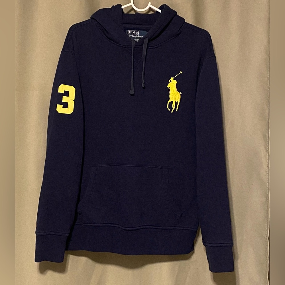Polo Ralph Lauren Big Pony Fleece Hoodie Sweatshirt Navy Blue L